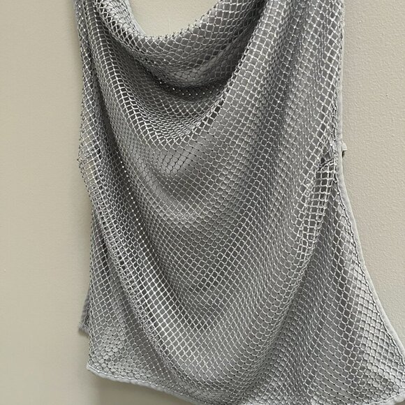 WEWOREWHAT Crystal Cowl Neck Top Crystal Mesh Silver Size M MSRP $98 NEW - Picture 7 of 10